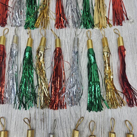 Holiday Tinsel Tassel Ornaments Set of 28 Metallic Hanging Party Decor Christmas - Picture 6 of 8